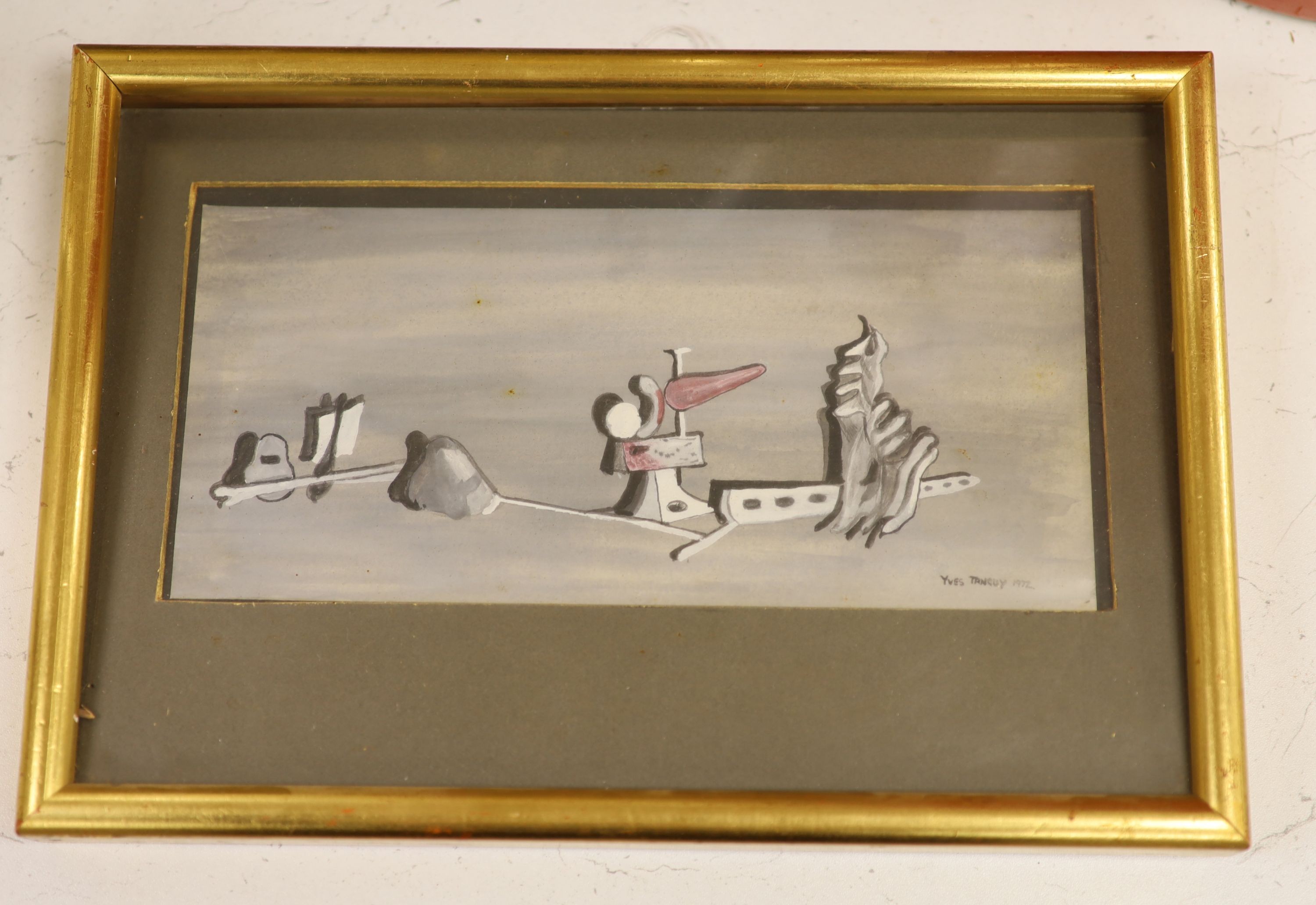 After Yves Tanguy (1900-1955), watercolour, Untitled, bears signature and dated 1972, 11.5 x 25.5cm